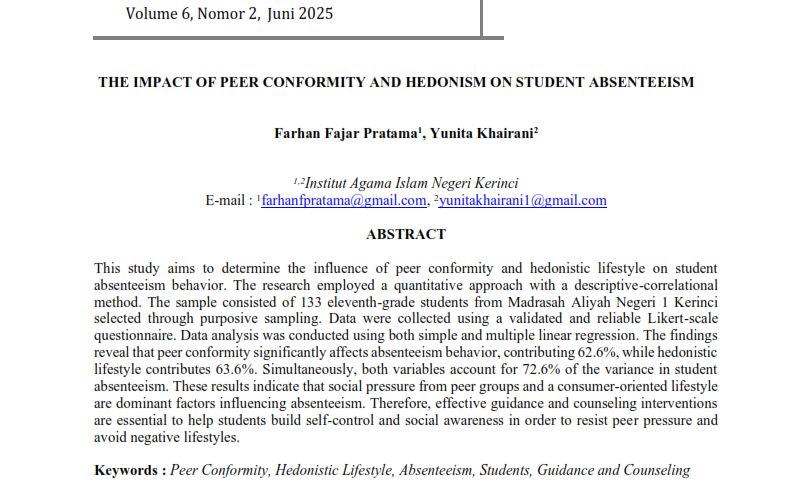 Kolaborasi Dua Guru BK sekaligus Pembina PIK-R MAN 1 Kerinci Terbitkan Riset Ilmiah Terkait Kedisiplinan Siswa